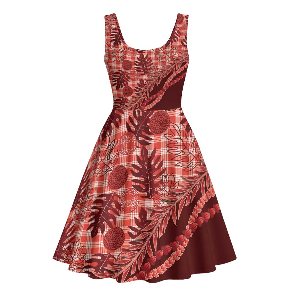 Hawaii Breadfruit Palaka Midi Dress Ulaula Maile Lei - Polynesian Pride