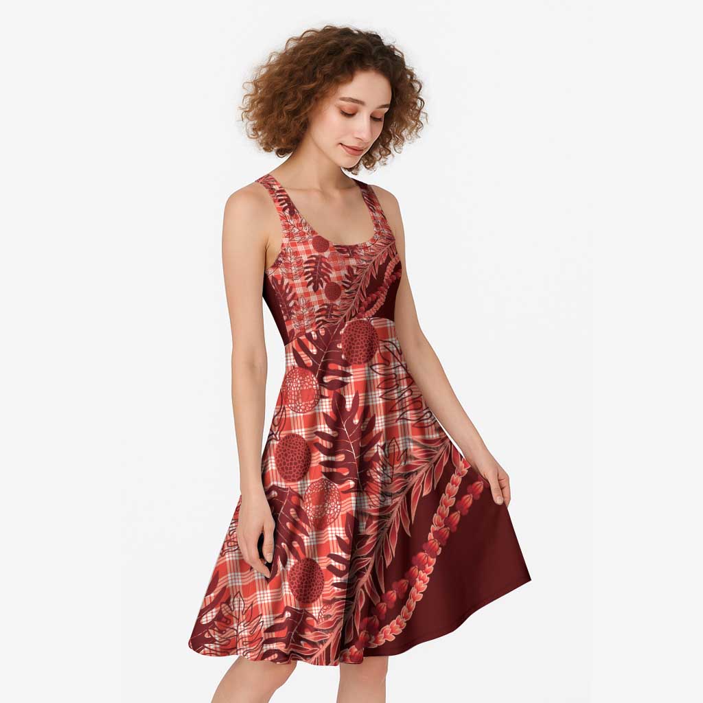 Hawaii Breadfruit Palaka Midi Dress Ulaula Maile Lei - Polynesian Pride
