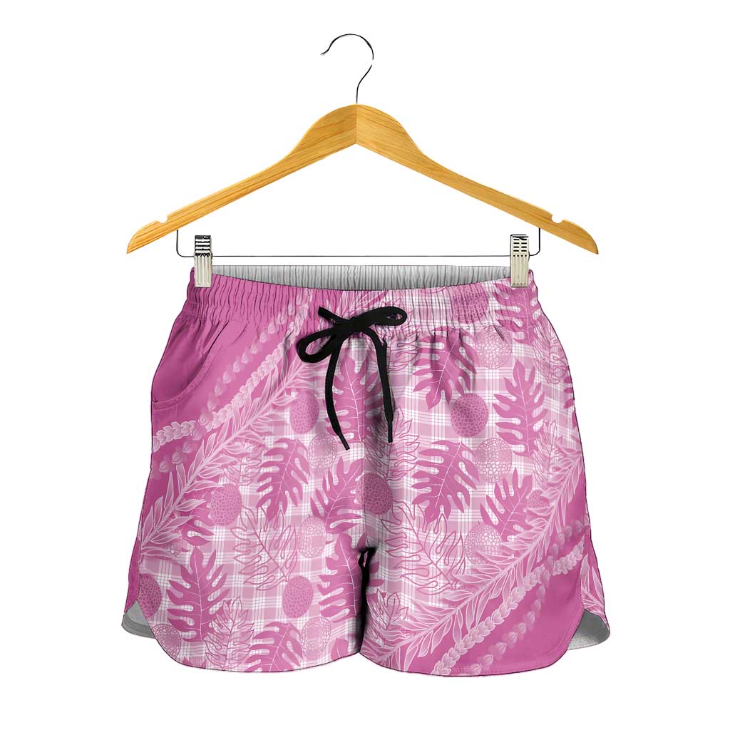 Hawaii Breadfruit Palaka Shorts for Women Omaomao Ulaula Maile Lei LT9 - Polynesian Pride