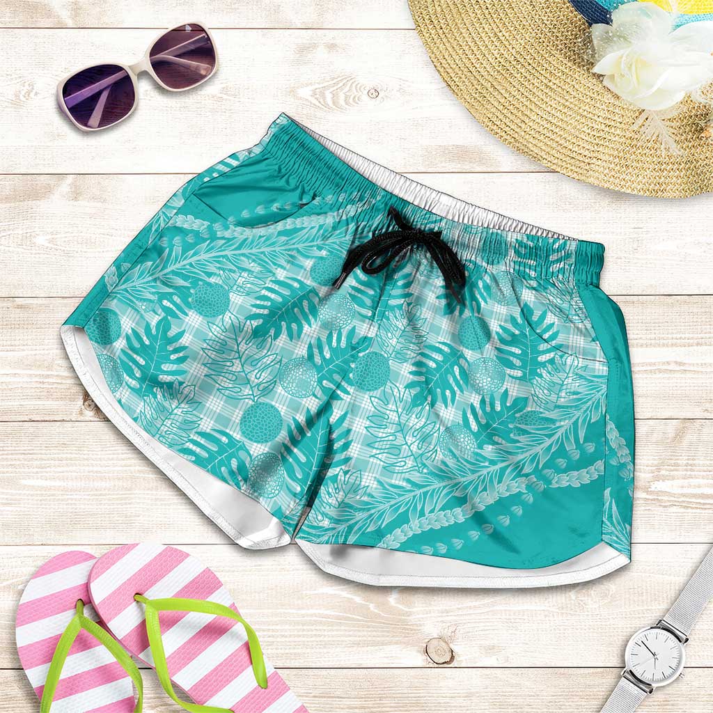 Hawaii Breadfruit Palaka Shorts for Women Polu Opal Maile Lei - Polynesian Pride