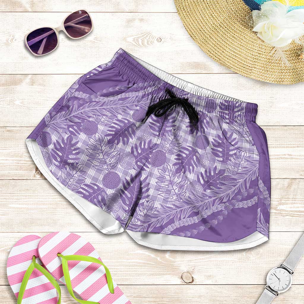 Hawaii Breadfruit Palaka Shorts for Women Poni Maile Lei - Polynesian Pride