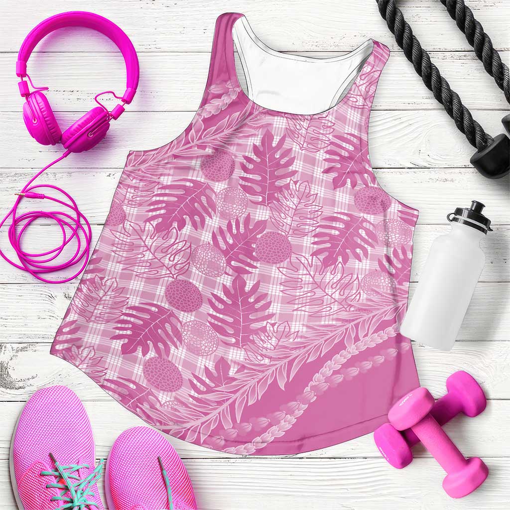 Hawaii Breadfruit Palaka Women Racerback Tank Omaomao Ulaula Maile Lei LT9 Pink - Polynesian Pride
