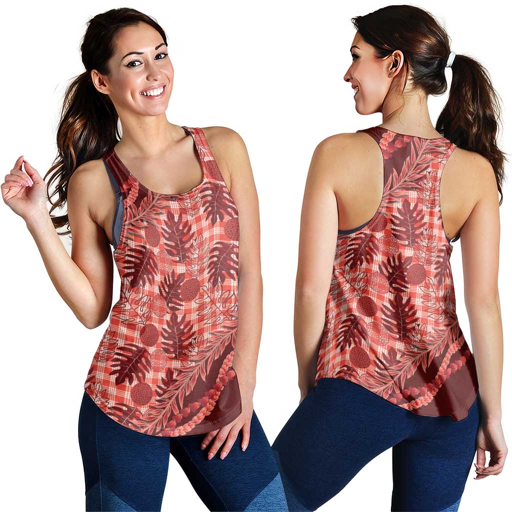 Hawaii Breadfruit Palaka Women Racerback Tank Ulaula Maile Lei - Polynesian Pride
