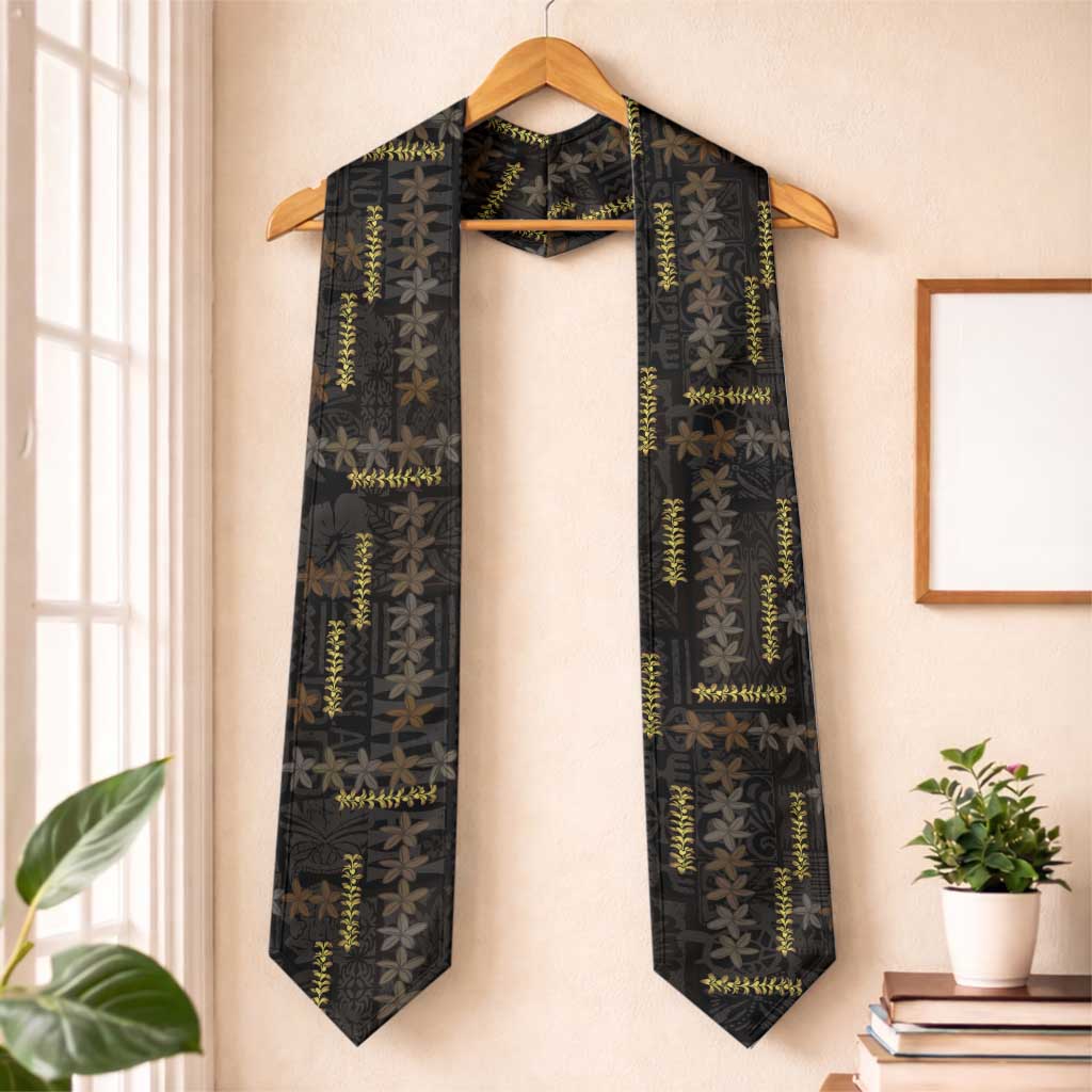 Hawaii Brown Plumeria Lei Black Graduation Stole Frangipani Floral Heritage Art