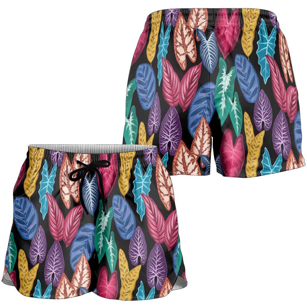 Hawaii Colorful Tropical Leaves Shorts for Women