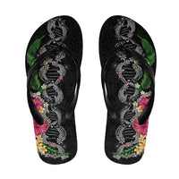 Hawaii DNA Kakau Tattoo Flip Flops with Plumeria and Hibiscus Tropical Plants Black Color LT03 Black - Polynesian Pride