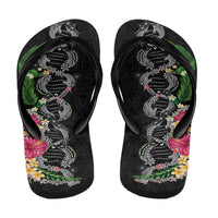 Hawaii DNA Kakau Tattoo Flip Flops with Plumeria and Hibiscus Tropical Plants Black Color LT03 - Polynesian Pride