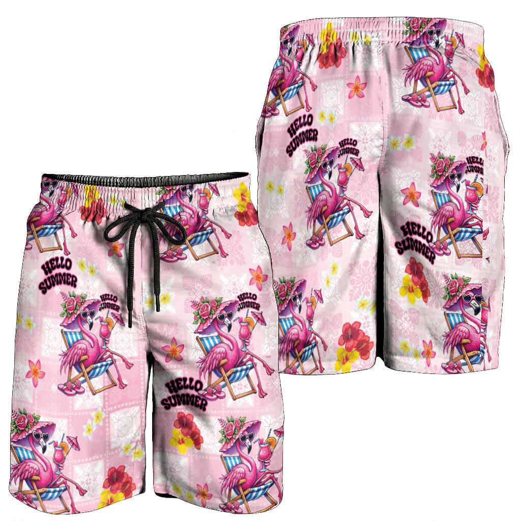 Hawaii Flamingo Hello Summer Shorts for Men Hawaiian Quilt Pattern LT9 - Polynesian Pride