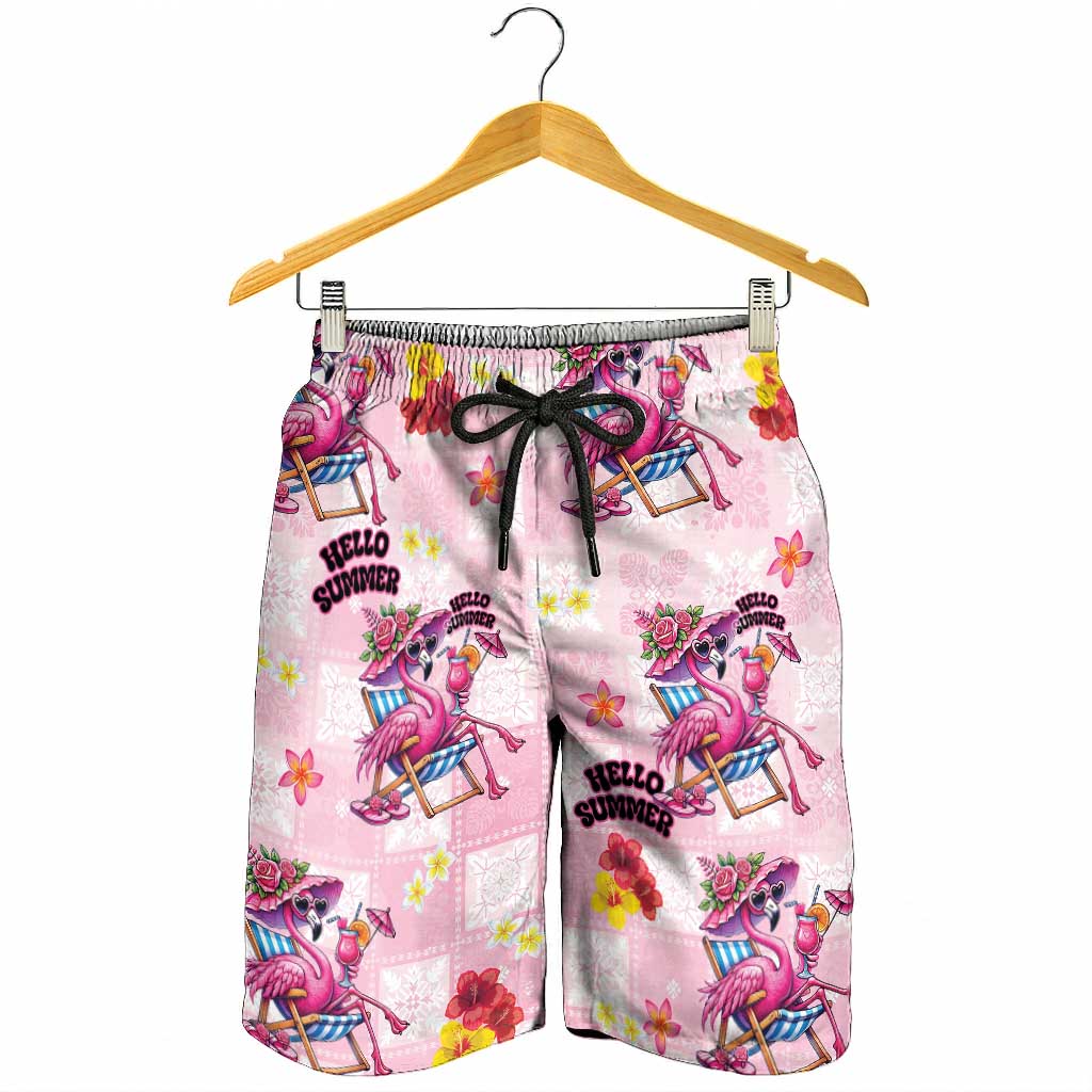 Hawaii Flamingo Hello Summer Shorts for Men Hawaiian Quilt Pattern LT9 - Polynesian Pride