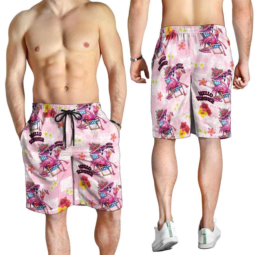 Hawaii Flamingo Hello Summer Shorts for Men Hawaiian Quilt Pattern LT9 - Polynesian Pride