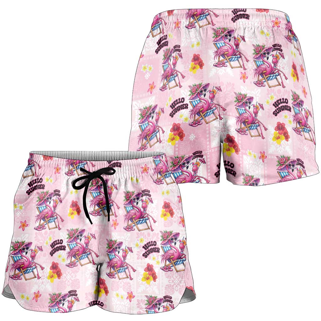 Hawaii Flamingo Hello Summer Shorts for Women Hawaiian Quilt Pattern LT9 - Polynesian Pride