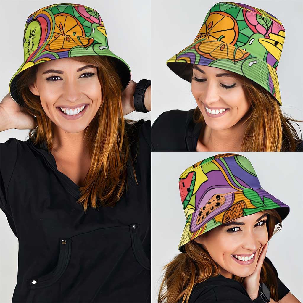 Hawaii Fruits Hippie Style Bucket Hat Vibrant Colorful