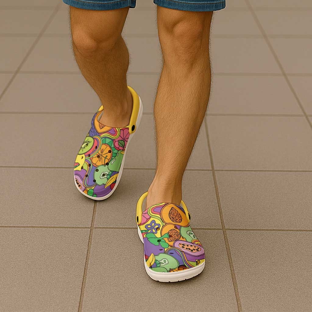 Hawaii Fruits Hippie Style Clogs Shoes Vibrant Colorful