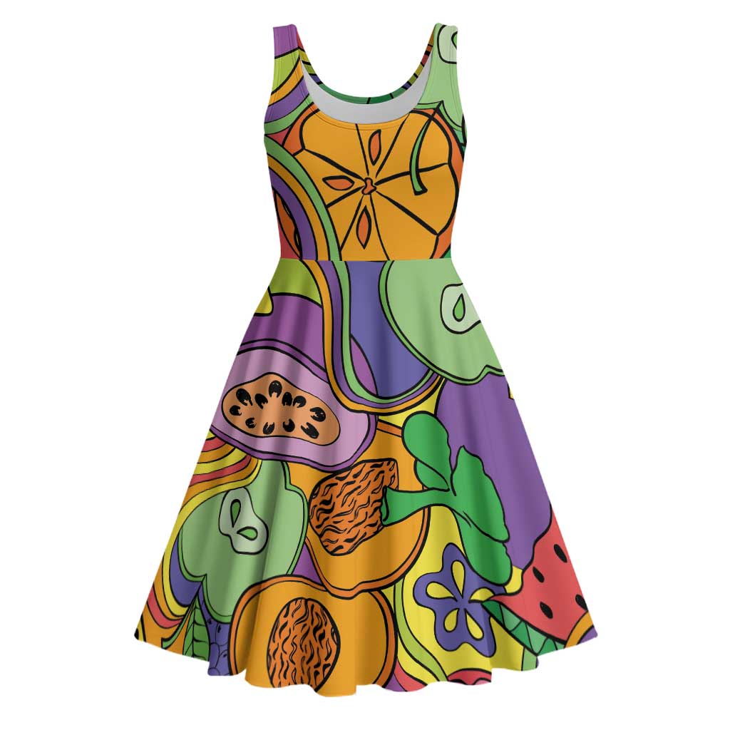 Hawaii Fruits Hippie Style Midi Dress Vibrant Colorful LT01 Multicolor - Polynesian Pride
