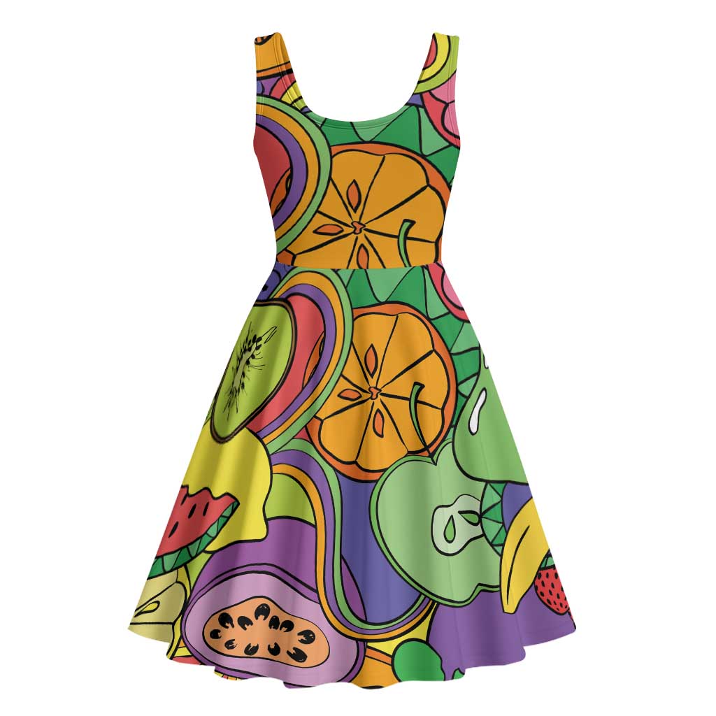 Hawaii Fruits Hippie Style Midi Dress Vibrant Colorful LT01 - Polynesian Pride