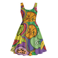 Hawaii Fruits Hippie Style Midi Dress Vibrant Colorful LT01 - Polynesian Pride