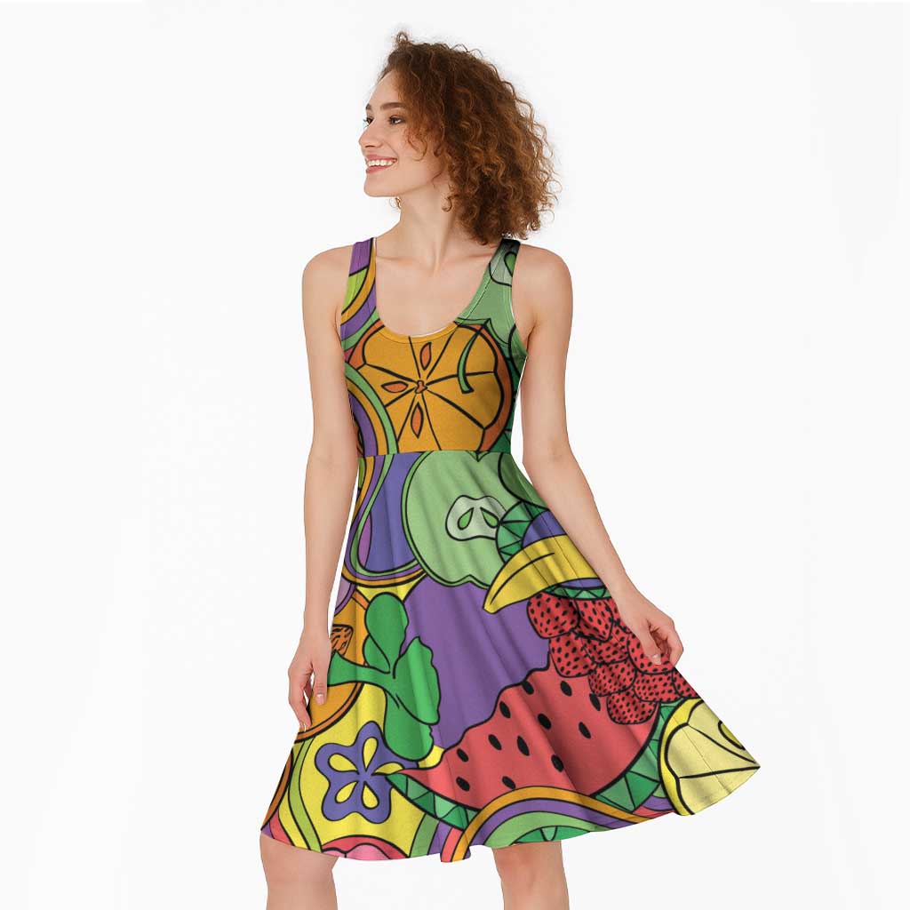 Hawaii Fruits Hippie Style Midi Dress Vibrant Colorful LT01 - Polynesian Pride