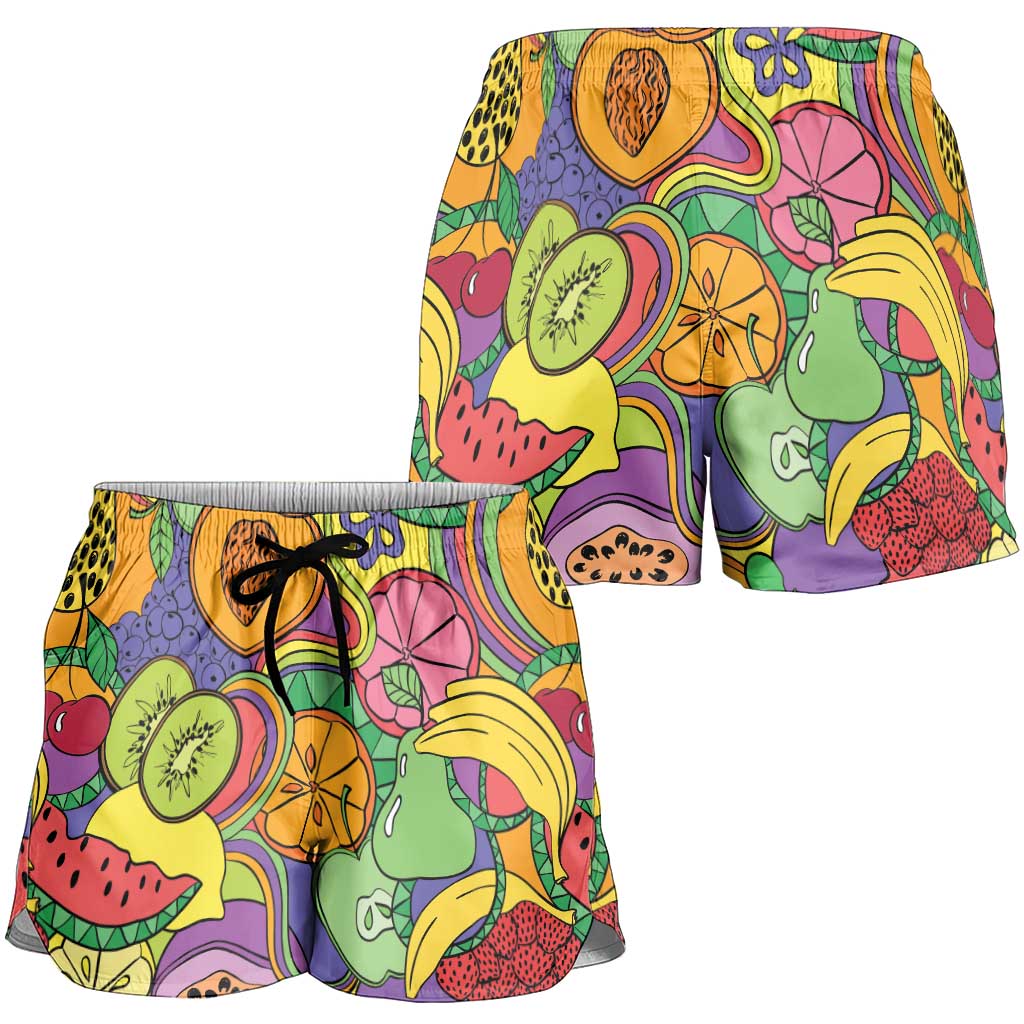 Hawaii Fruits Hippie Style Shorts for Women Vibrant Colorful LT01 - Polynesian Pride