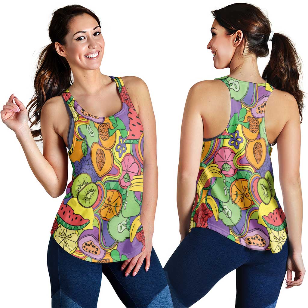 Hawaii Fruits Hippie Style Women Racerback Tank Vibrant Colorful