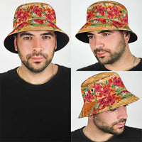 Hawaii Hibiscus Bucket Hat Turtles Tribal Motifs Vintage Floral Style LT03