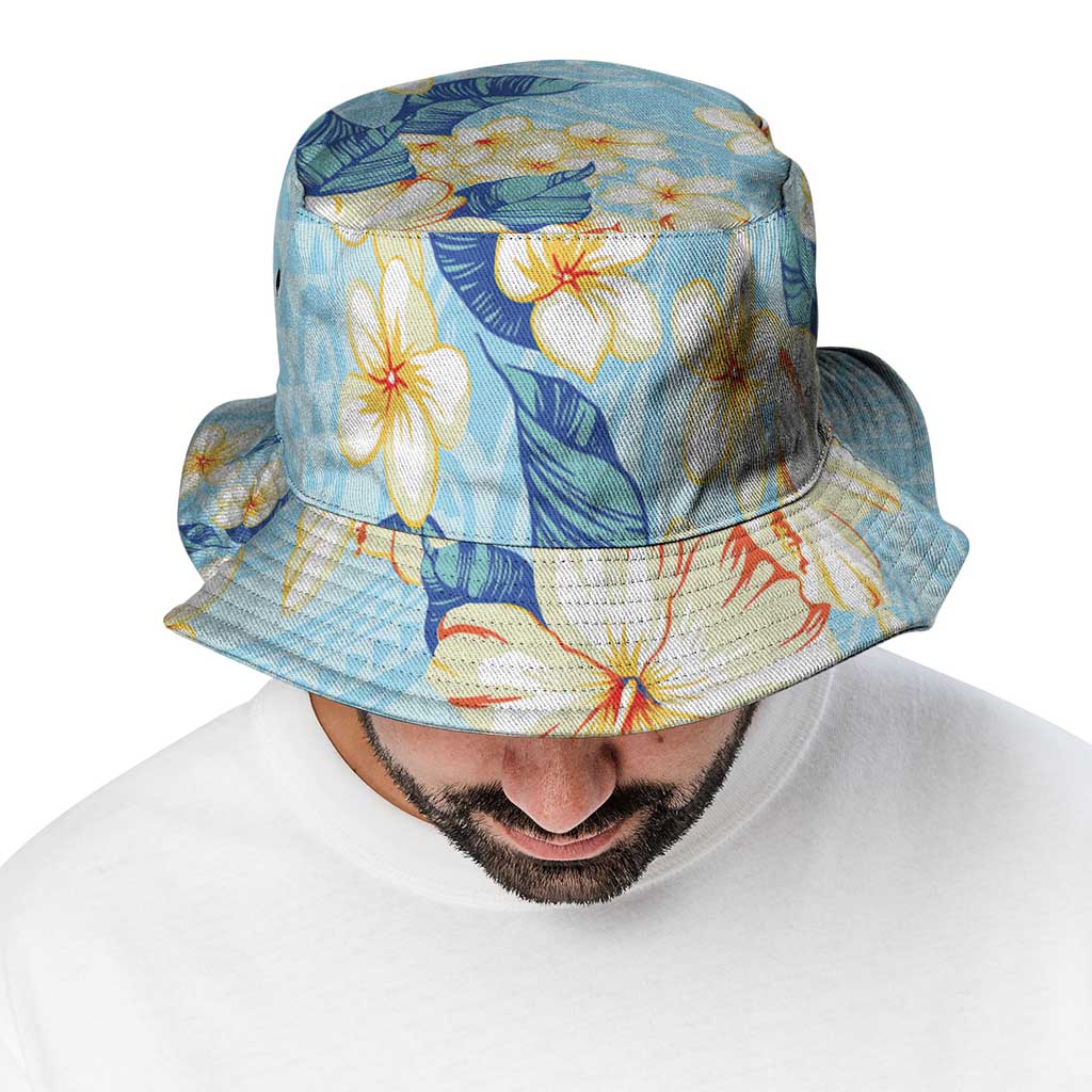 Hawaii Hibiscus Plumeria Blue Bucket Hat Polynesian Pattern