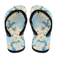 Hawaii Hibiscus Plumeria Blue Flip Flops Polynesian Pattern