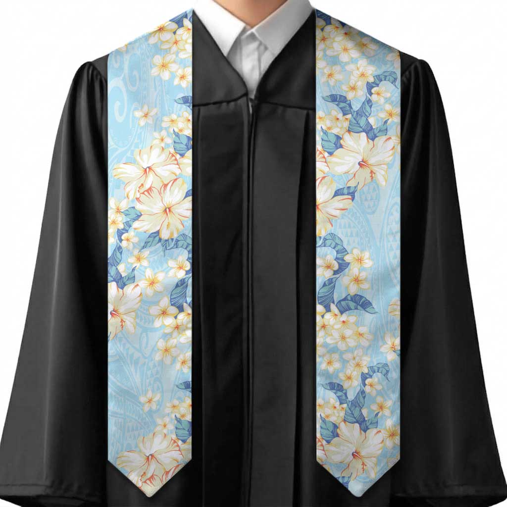Hawaii Hibiscus Plumeria Blue Graduation Stole Polynesian Pattern