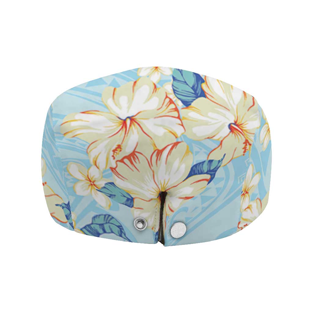 Hawaii Hibiscus Plumeria Blue Jeff Hat Polynesian Pattern