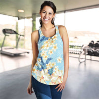 Hawaii Hibiscus Plumeria Blue Women Racerback Tank Polynesian Pattern