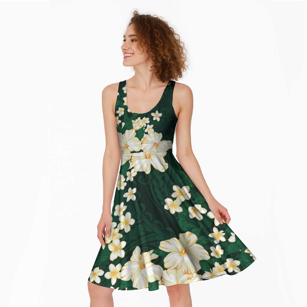 Hawaii Hibiscus Plumeria Green Midi Dress Polynesian Pattern