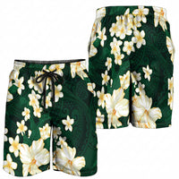 Hawaii Hibiscus Plumeria Green Shorts for Men Polynesian Pattern