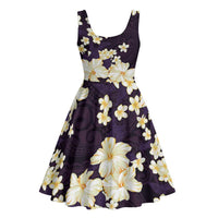Hawaii Hibiscus Plumeria Purple Midi Dress Polynesian Pattern