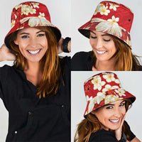 Hawaii Hibiscus Plumeria Red Bucket Hat Polynesian Pattern