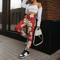 Hawaii Hibiscus Plumeria Red Jogger Pants Polynesian Pattern
