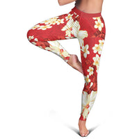 Hawaii Hibiscus Plumeria Red Leggings Polynesian Pattern