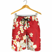 Hawaii Hibiscus Plumeria Red Shorts for Men Polynesian Pattern