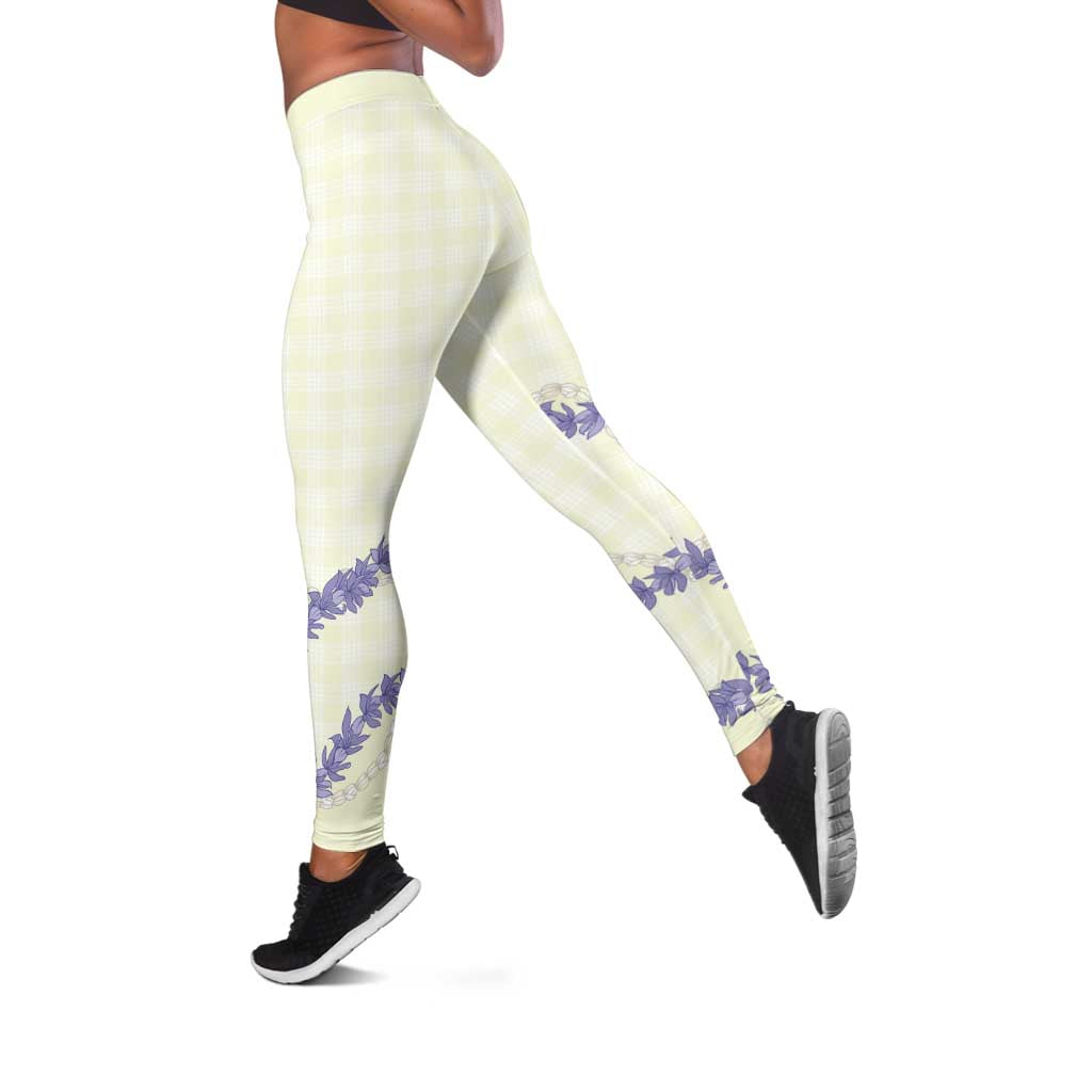 Hawaii Honohono Palaka Motifs Leggings Hawaiian Orchid Lei LT14 Cream - Polynesian Pride