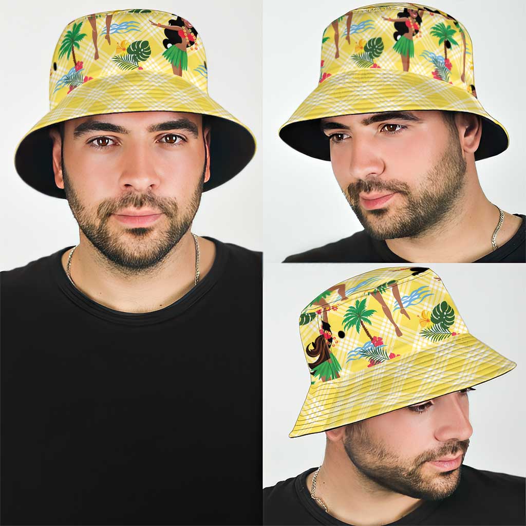 Hawaii Hula Girl Tropical Bucket Hat Yellow Palaka