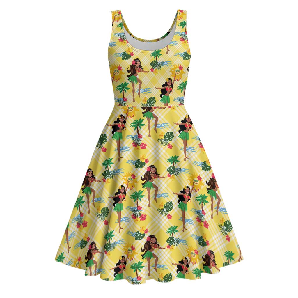 Hawaii Hula Girl Tropical Midi Dress Yellow Palaka