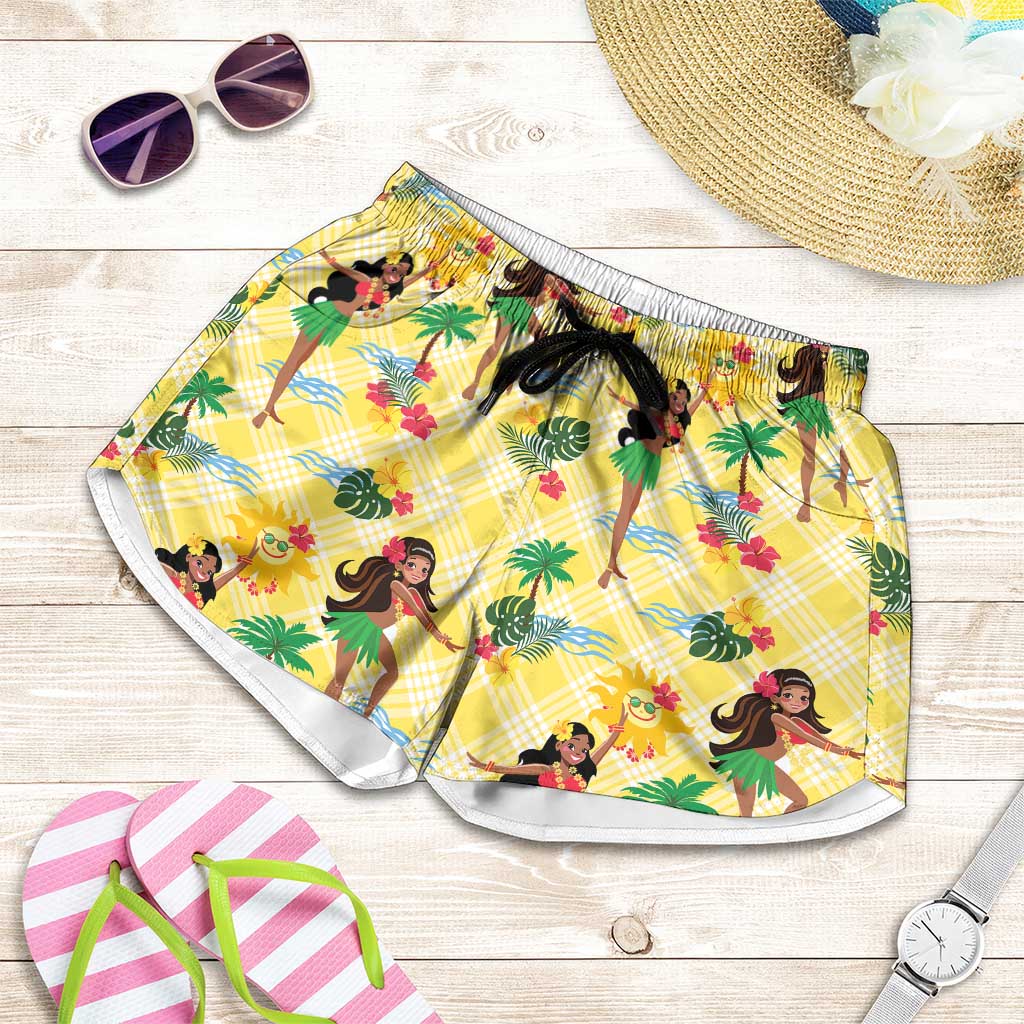 Hawaii Hula Girl Tropical Shorts for Women Yellow Palaka LT01 Yellow - Polynesian Pride