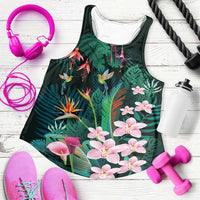 Hawaii Hummingbird Tropical Flowers Women Racerback Tank Dark Green LT01 Green - Polynesian Pride