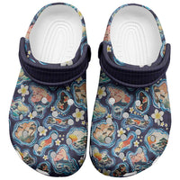 Hawaii Islands Map Design with Japanese Landscape Clogs Shoes Hawaiian Japan Fusion Art Navy Color
