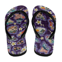 Hawaii Islands Map Design with Japanese Landscape Flip Flops Hawaiian Japan Fusion Art Purple Color