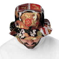 Hawaii Japanese Culture Black Bucket Hat Spring Cranes Aloha Pattern