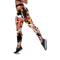 Hawaii Japanese Culture Black Leggings Spring Cranes Aloha Pattern