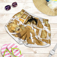 Hawaii Japanese Culture Gold Shorts for Women Spring Cranes Aloha Pattern LT01 Gold - Polynesian Pride