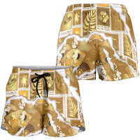 Hawaii Japanese Culture Gold Shorts for Women Spring Cranes Aloha Pattern LT01 - Polynesian Pride
