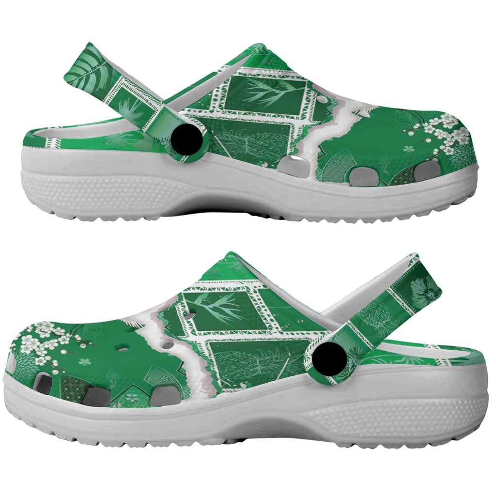 Hawaii Japanese Culture Green Clogs Shoes Spring Cranes Aloha Pattern