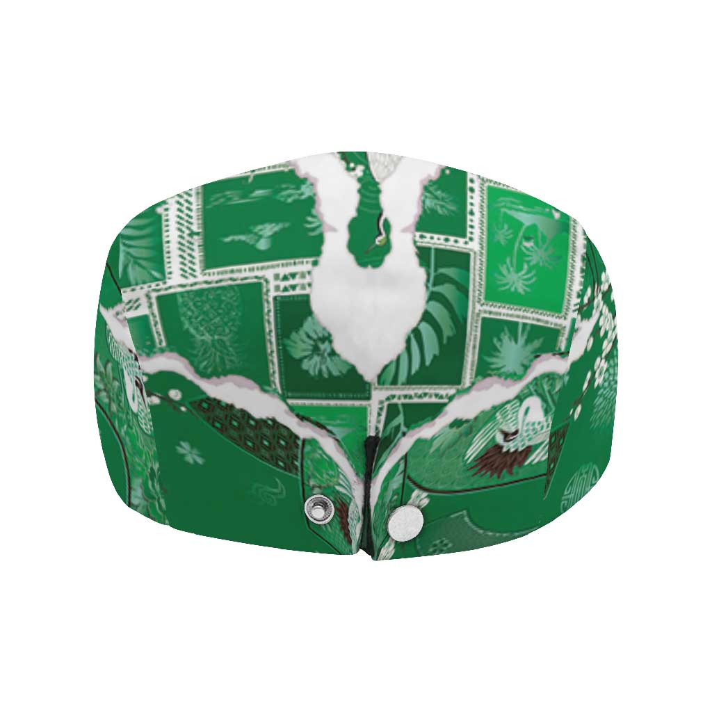 Hawaii Japanese Culture Green Jeff Hat Spring Cranes Aloha Pattern