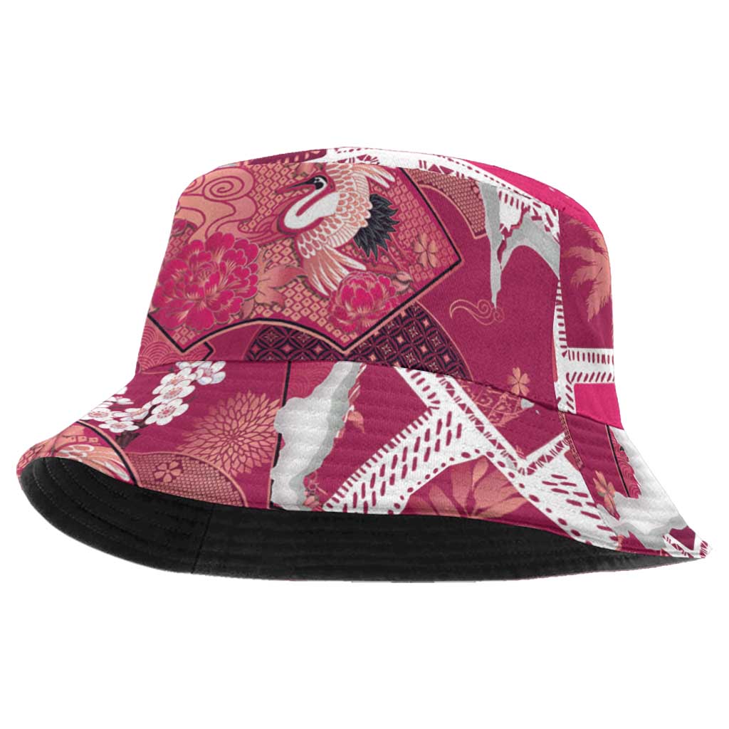 Hawaii Japanese Culture Pink Bucket Hat Spring Cranes Aloha Pattern